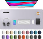 Aothia Large PU Leather Desk Pad Protector - Non-Slip Mouse Pad & Writing Mat for Office/Home, Waterproof, Easy to Clean (36" x 17", Smoky Lavender)