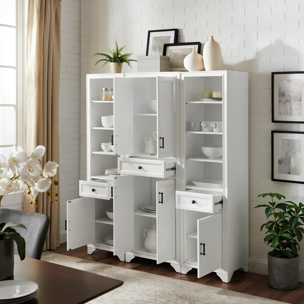 Maykoosh 3-Piece Pantry Set with Cabinets - Distressed White - Adjustable She...