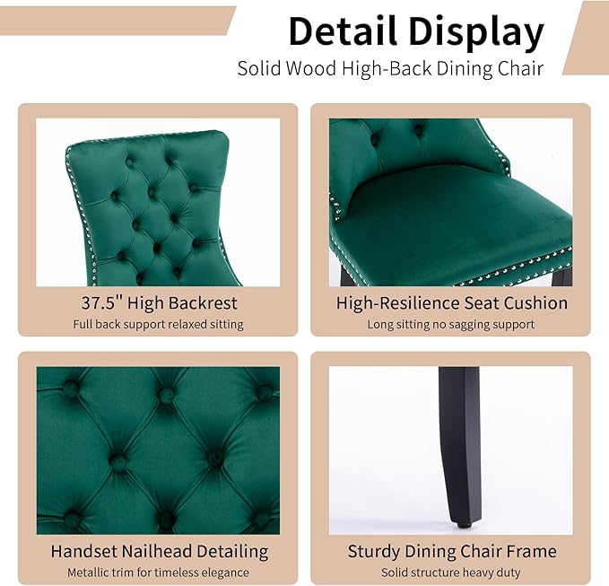 Modern Dining Chairs Set of 6, Tufted Upholstered Dining Chair with Solid Woo...