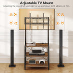HOOBRO Rolling TV Stand with Mount and Power Outlet Up to 55 inch TV, Corner Entertainment Center, Small TV Stand with 3-Tier Storage Shelves for Living Room, Bedroom, Rustic Brown and Black BF66UDS01