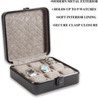 Bey-Berk Personalized Prague Aluminum 9-Slot Watch Case (Matte Black), Locking Travel Metal Watch Box with Quilted Interior, 9.75" x 3" x 10.25"