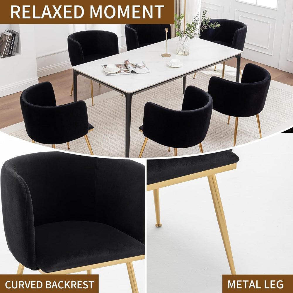 Canxkun Velvet Dining Chairs Set of 4, Barrel Dining Chairs with Gold Metal L...