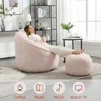 Bean Bag Chairs, Gaint Bean Bag Couch with Memory Foam for Adults and Kids, Microfiber Upholstered Sofa with Ottoman, Comfy Lazy Bean Bag Reading Chair for Living Room