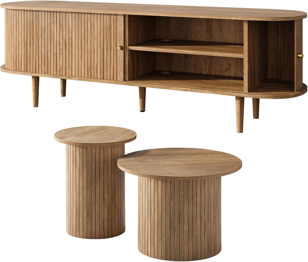 LUXOAK 3-Piece Mid Century Modern Living Room Table Set, 70" TV Stand wi...
