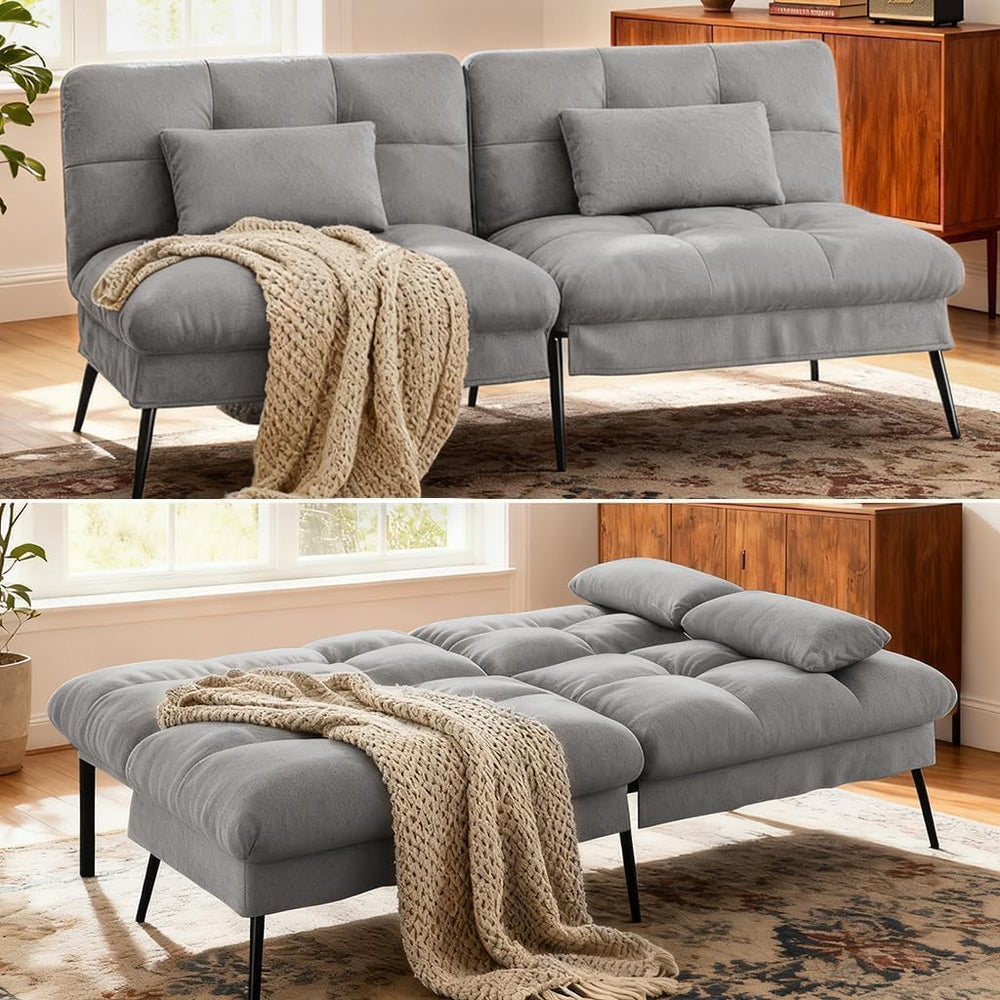 COMHOMA 72″ Convertible Futon Sofa Bed, Adjustable Backrest, Grey | Breathabl...