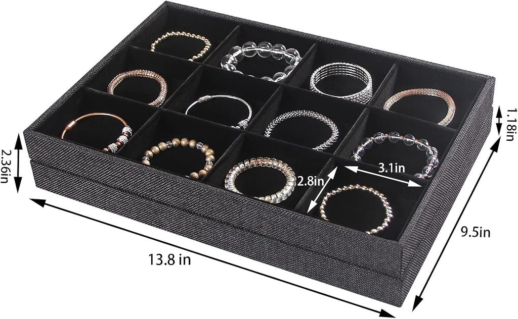 Julysky 2Pcs 12 Grids Stackable Jewelry Organizer Trays for Drawer,Bracelet Holder Box,Necklace Display Stand for Selling
