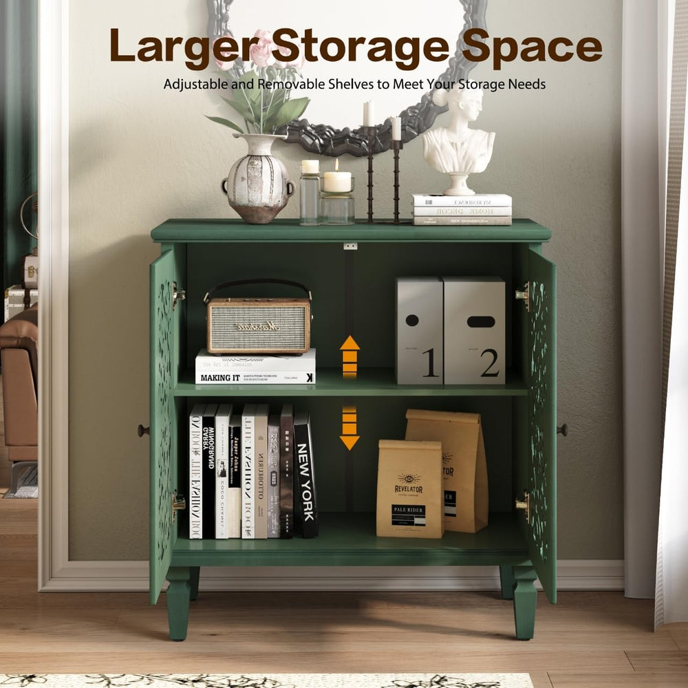 Sideboard Buffet Cabinet with Storage, Accent Cabinet with 2 Carved Doors and...