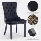 Velvet Upholstered Dining Chairs Set of 4, Modern Style Kitchen Side Chairs with Nailhead Trim and Wood Legs,Metal Pulling Ring for Dining Room Living Room(Quadrangular Star&Black)