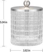 Clear transparent Apothecary Etched Geometric Grid Glass Jar W/Satin Nickel Metal Lid Cover for Bathroom Organization, Cotton Balls, Q Tips, and Small Accessories, Bathroom Storage