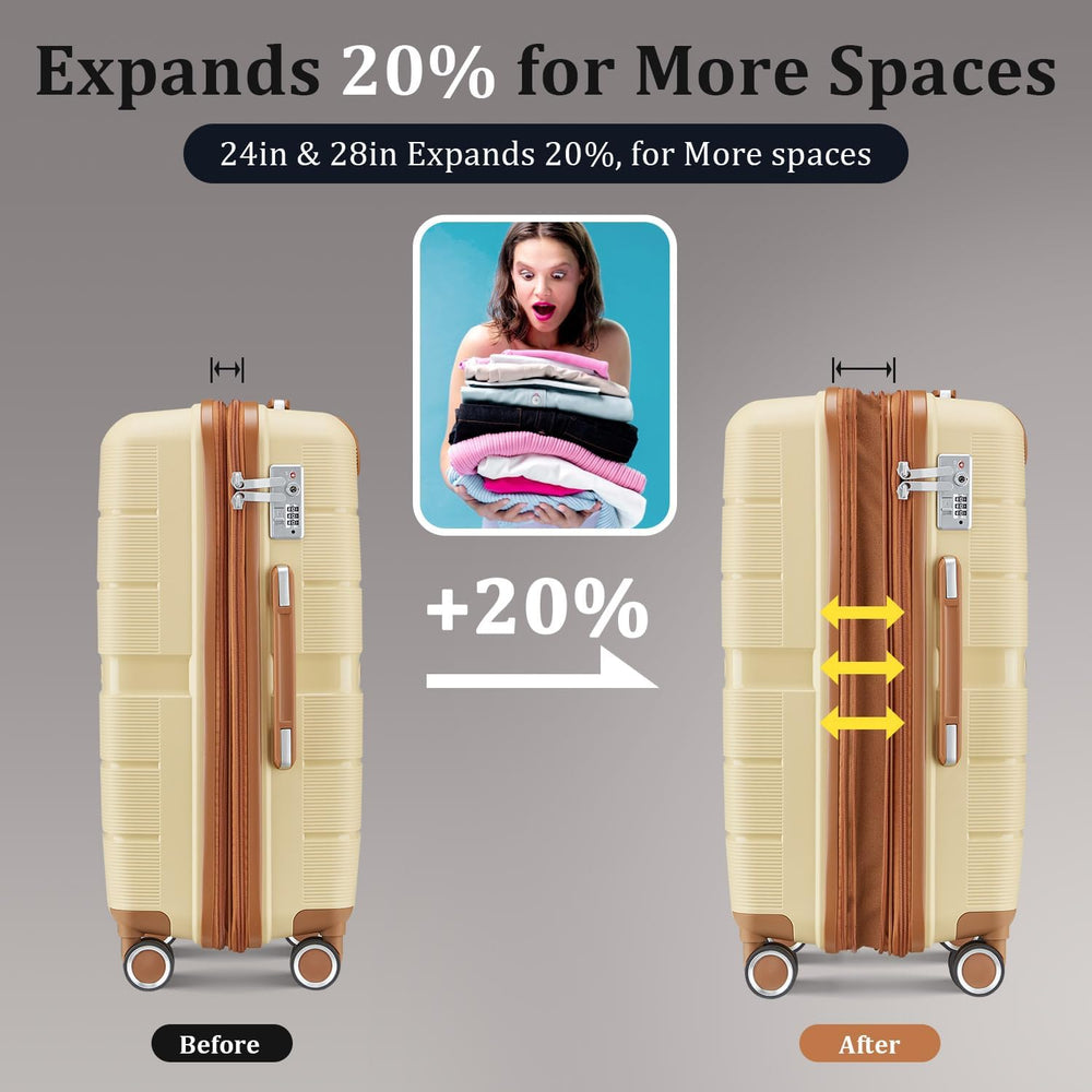 Polypropylene Hard Case Luggage Set, Apricot Cream | Polypropylene Constructi...
