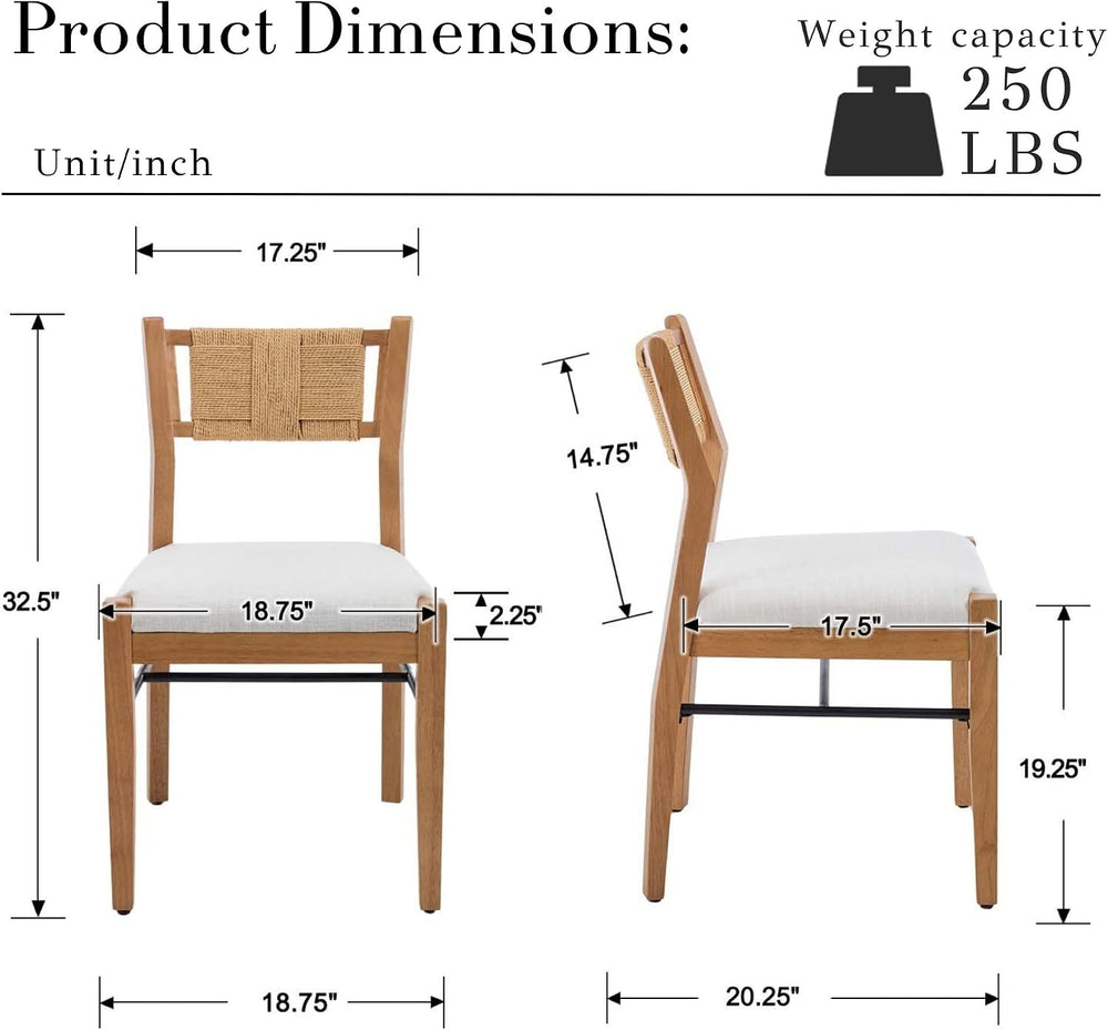 BESTANO Modern Armless Dining Chairs with Rope Woven Back Set of 2, Beige Lin...