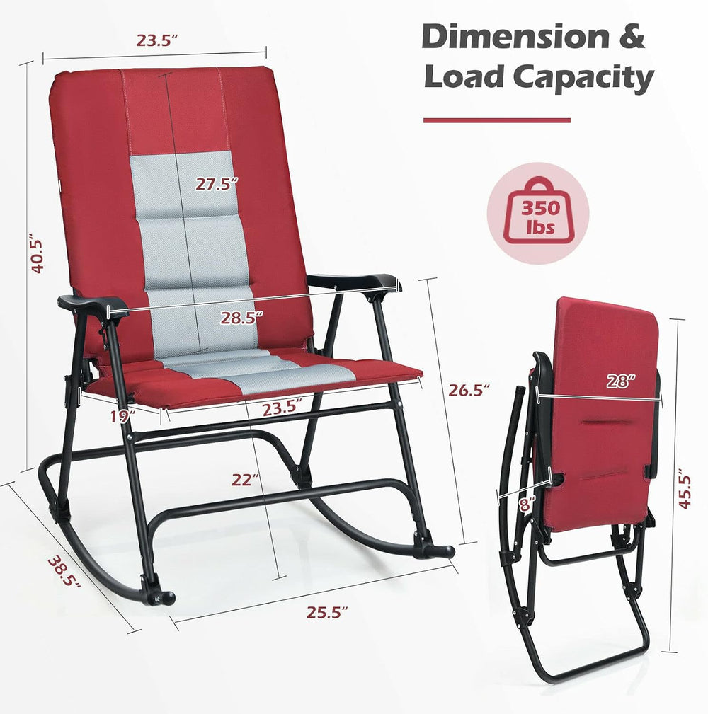 Giantex Camping Rocking Chair Foldable Oversized with Padded Armrest and Seat...