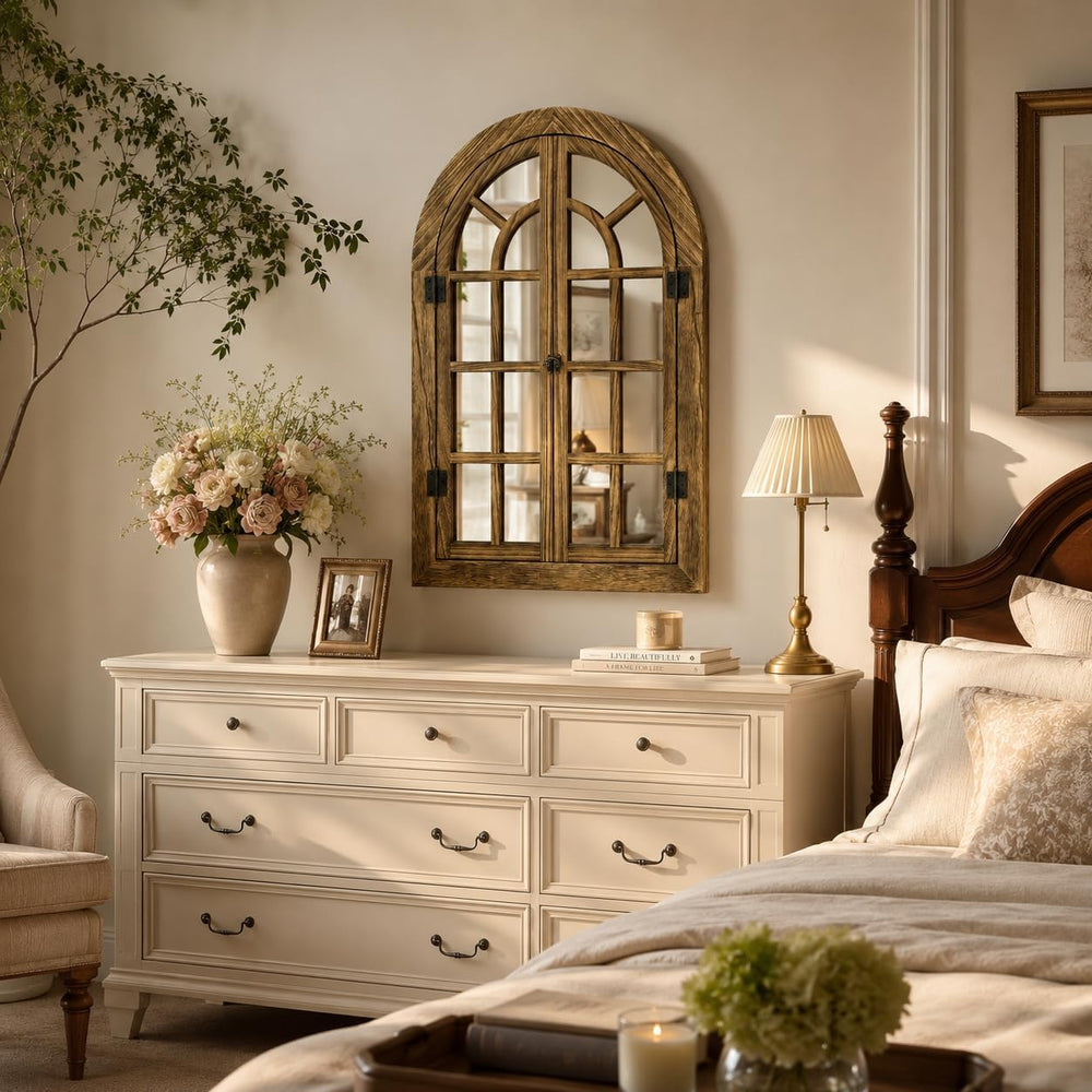 Window Mirrors for Wall Decor -Arched Wall Mirror Farmhouse Wood