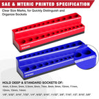1/4 Inch Magnetic Socket Organizer,2-Pack Metric &SAE Sockets Holder Set 1/4" Drive Socket Trays,Holds 52 Pcs Standard and Deep Size Sockets(Socket not Included)