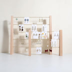 GemeShou 5 Tiers Beech Earring display stands for selling, Wooden Jewelry Shelf, Earring Storage Organizer, Brass earring holders with 30 PVC cards for stud Dangle Hoop【Beech 5-Tier】