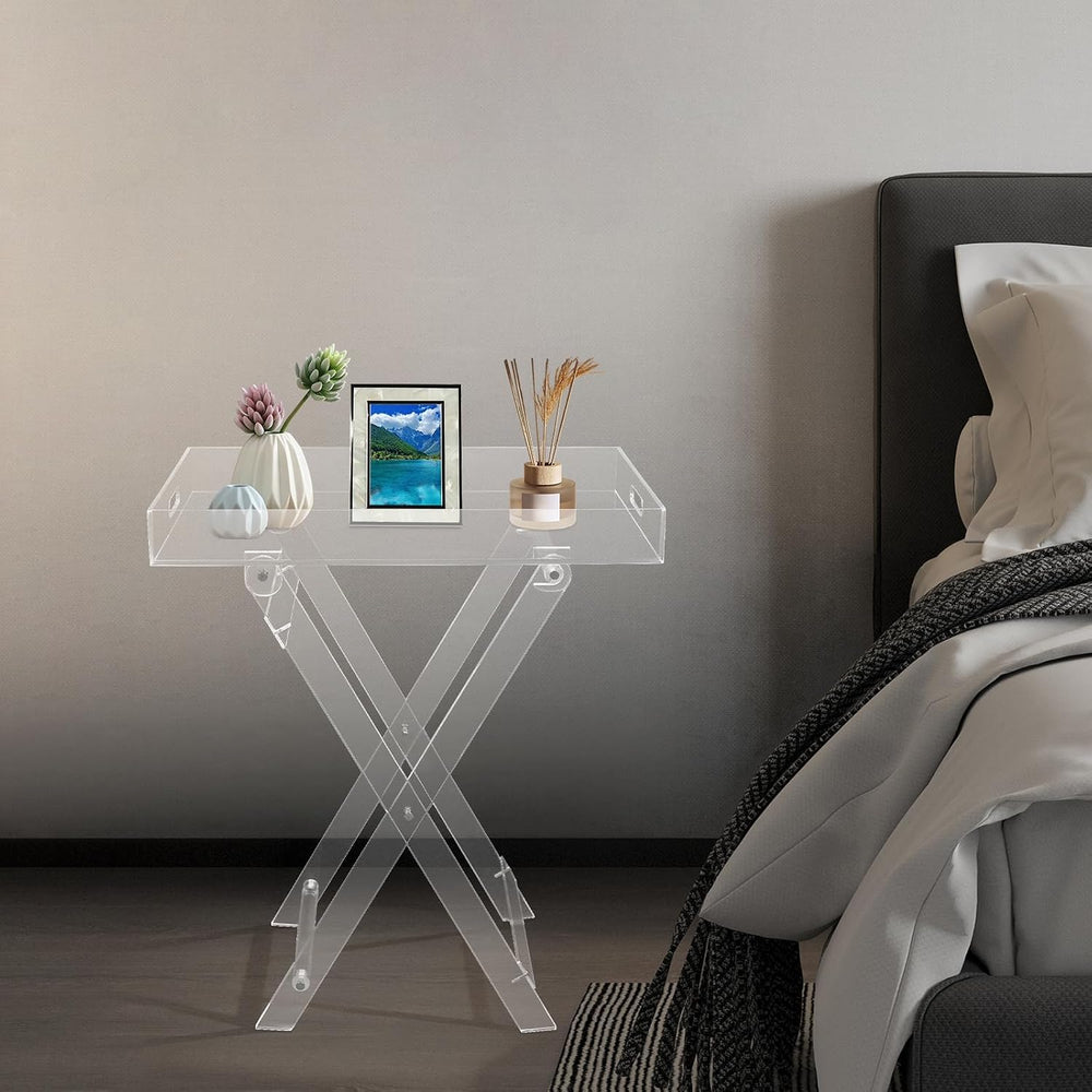 Clear Acrylic Folding Tray Table, Modern Side End Table with Handles,Kitchen ...