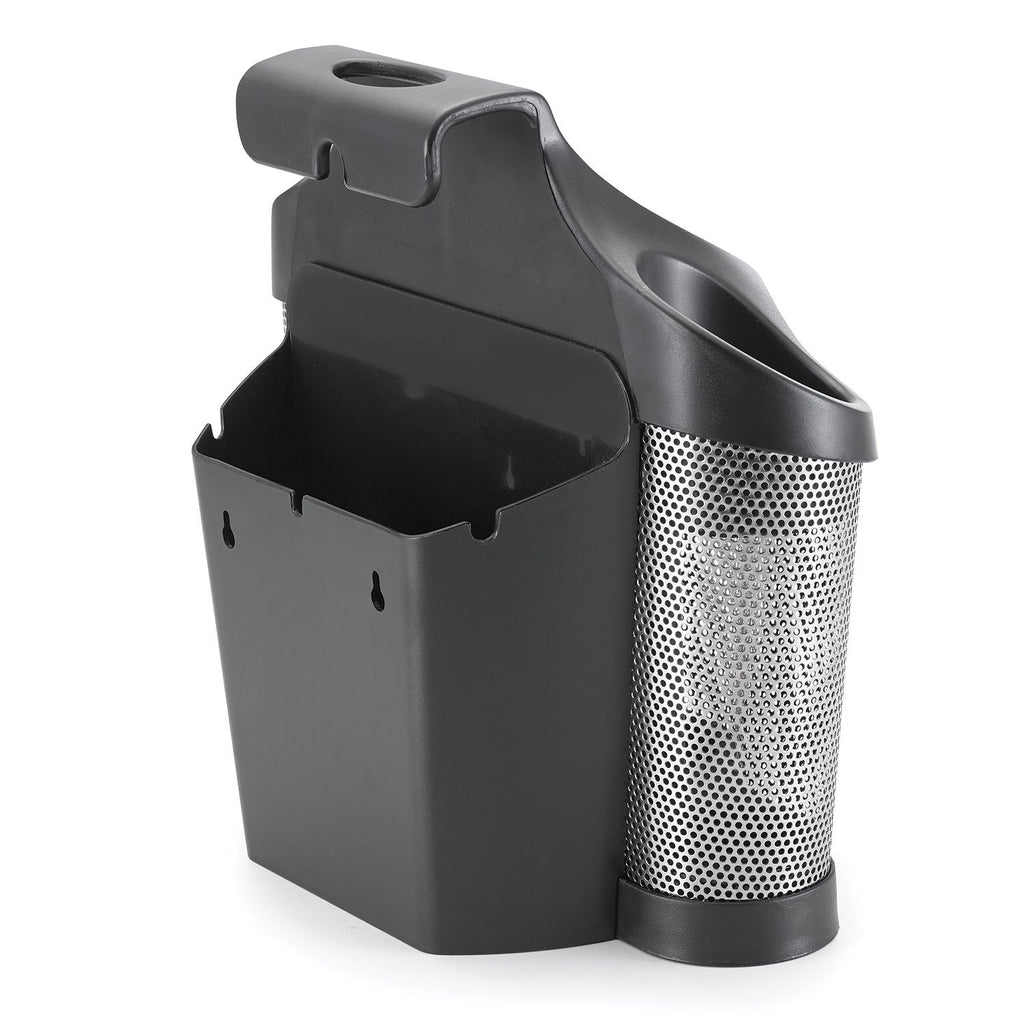 Polder Style Station, Organization for Styling Tools: Hair Dryers,Curling Irons, Straighteners, Brushes, Hang Over Towel Rack, Store Undersink or in Drawer, Black and Silver