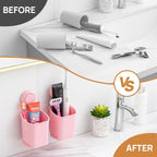 LEVERLOC Powerful Suction Toothbrush Holder 2 Pack, Removable Drill-Free Wall Shower Holder for Toothbrush, Toothpaste, Razor, Self-draining Suction Cup in Shower, Kitchen Tableware Organizer, Pink