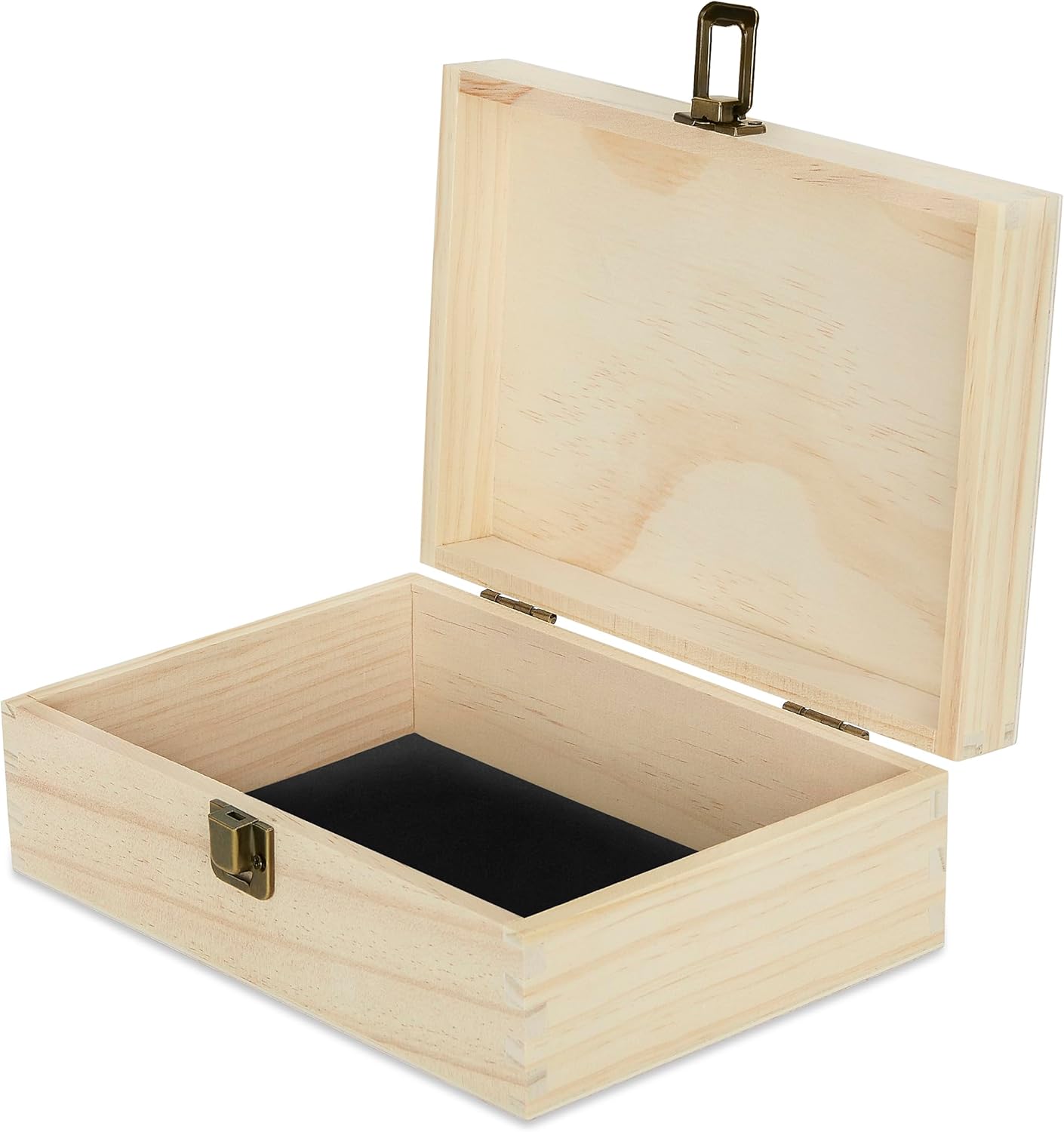 Makerflo Medium Natural Pine Wood Memory Box with Black Felt Inside, Hinged with Clasp, Keepsake Wooden Box Ideal for Craft and Personalization (Laser Engraving, Epoxy, UV DTF, and Vinyl) – Pack of 24