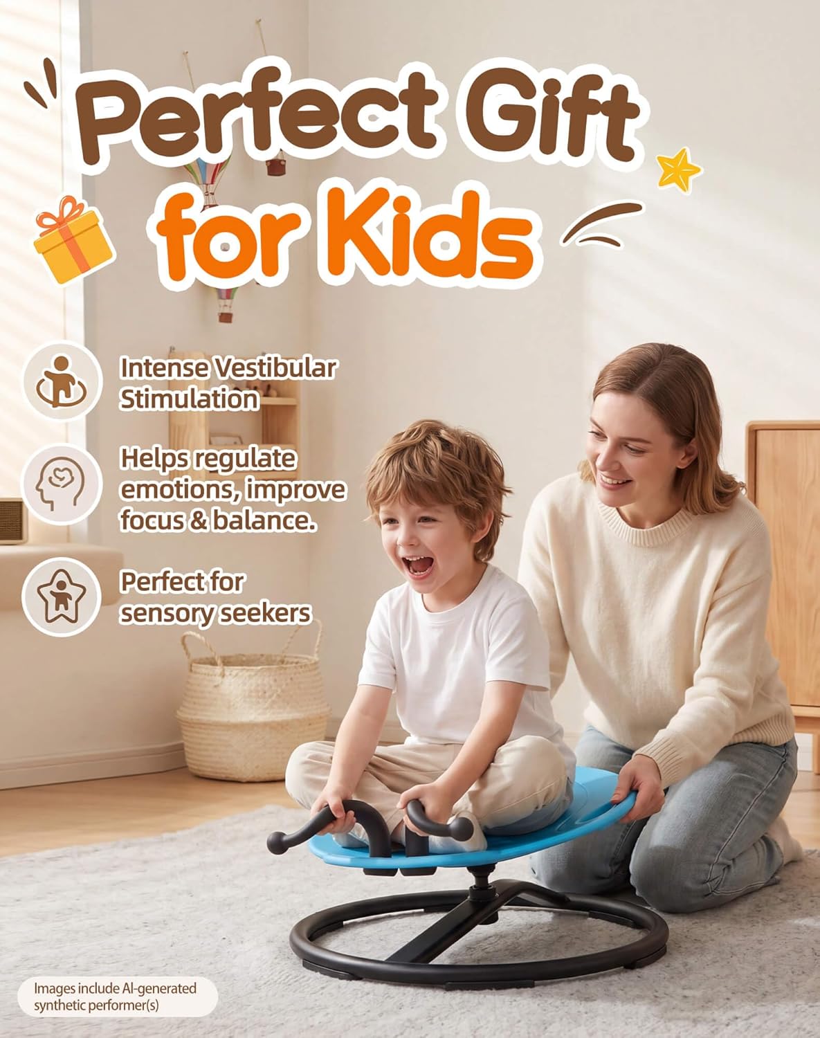 SUNFATT Spinning Chair for Autistic Kids,Heavy Duty Sensory Sit and Spin Chair with Metal Base & Safety Handles,242 lbs Capacity,360° Rotating Ladybug Chair for ADHD,Indoor Outdoor Toy for Ages 3-12