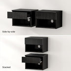 Fluted Floating Nightstand Set of 2 with Drawer, Modern Night Stand with Fluted Door and Open Storage Shelf Wall Mounted Bedside Table for Bedroom, Entryway Black