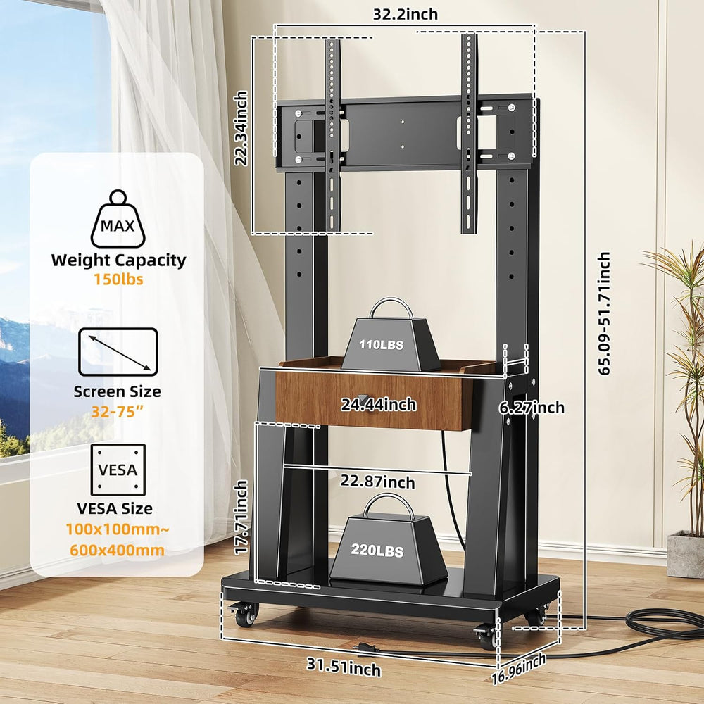 Mobile TV Stand on Wheels for 32-75 Inch TVs