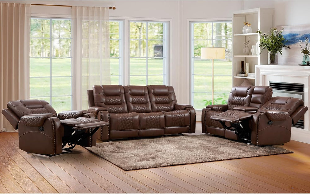 EBELLO 3PCS Faux Leather Recliner Sofa Furniture Set, Included Recliner Chair...