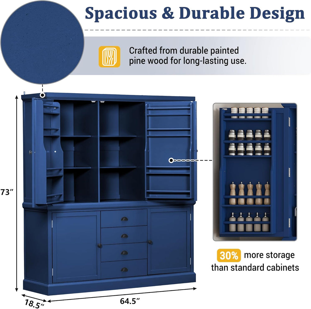 73" H Large Kitchen Pantry with Storage, Freestanding Wooden Cupboard wi...
