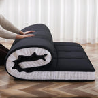 Full Size Futon Mattress - Fleece Foldable Japanese Floor Mattress - Super Soft Fuzzy Sleeping Pad for Adults - Tatami Mat Suitable for Camping & Guest & RV Mattress- Black (Full:80"L x 54"W x 4"Th)