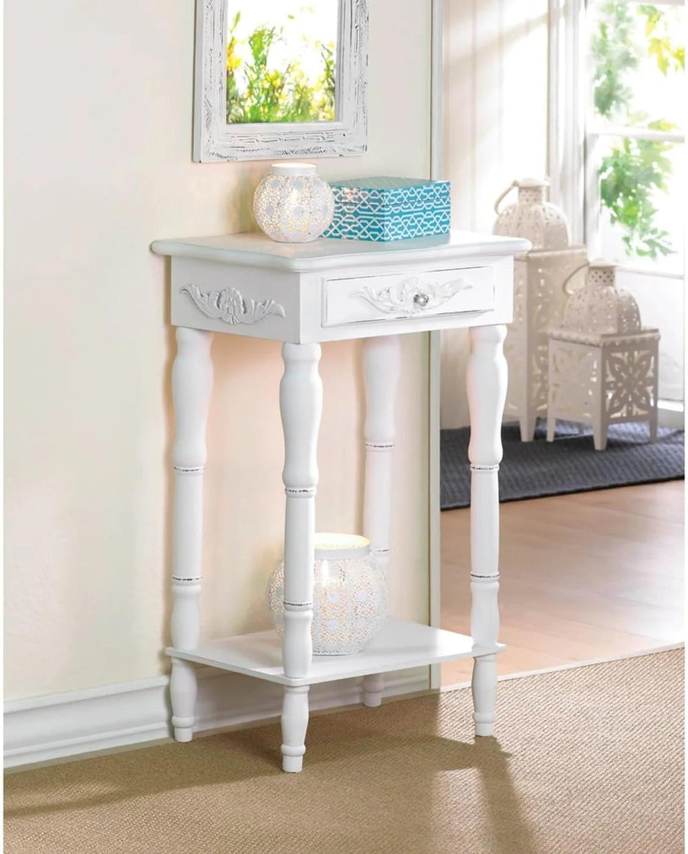 Accent Plus 34353 Carved White Side Table, Multicolor