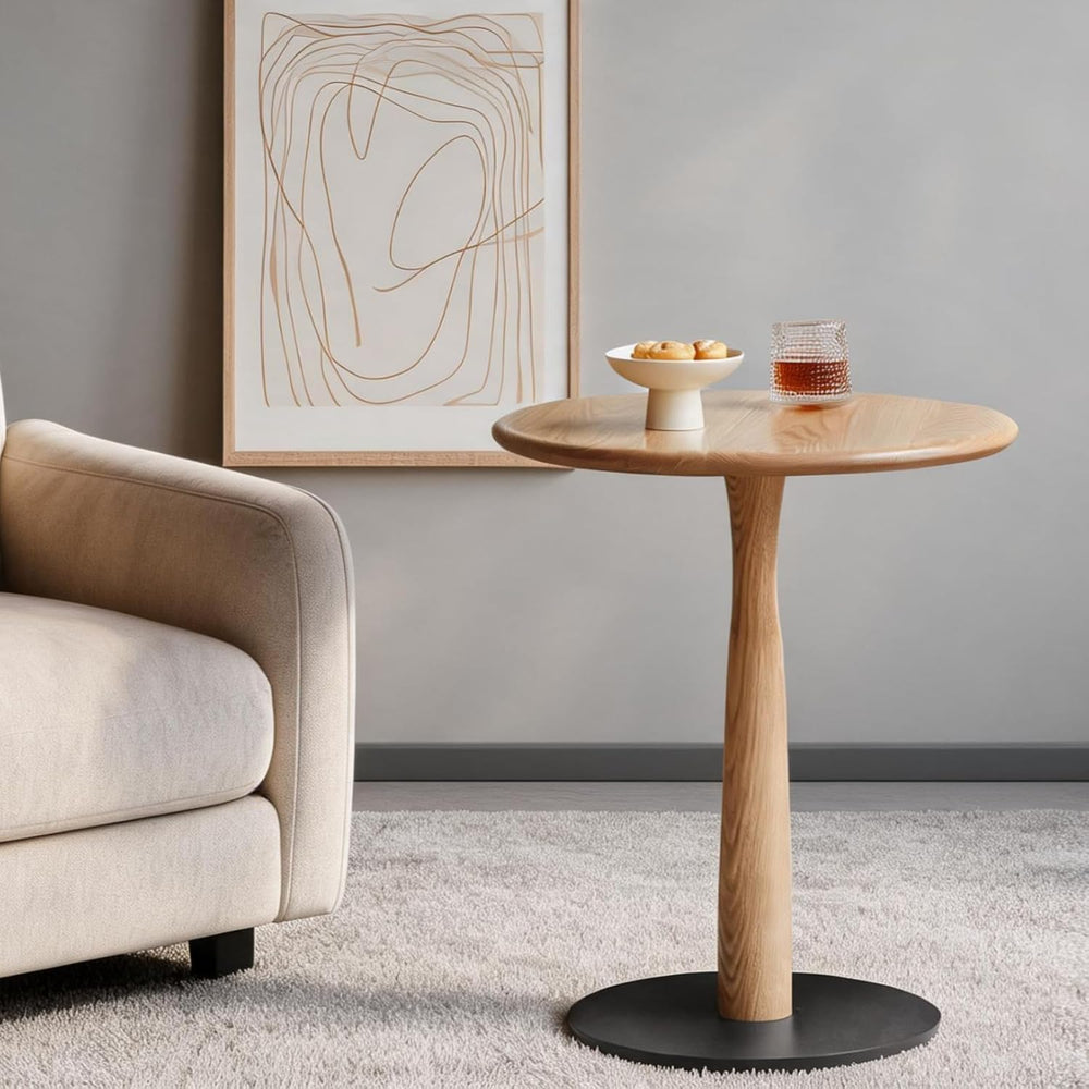 Small Wooden Round Side Table, Accent Nightstand Pedestal Table for Living Ro...
