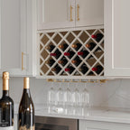 Solid Wood RTA Wine Bottle Rack Wall Cabinet with Lattice Panels and Wine Storage - Mocha (Origami White, 36'W 12'D 18'H) for Bar, Pantry, Cellar, Countertop