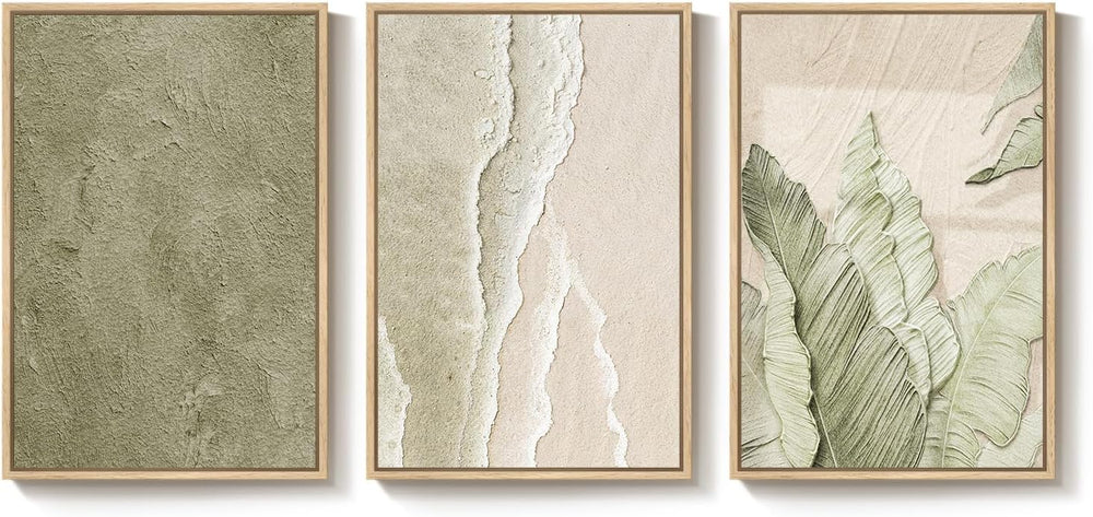 Framed Abstract Sage Green 3 Piece Wall Art for Living Room, 16x24 In