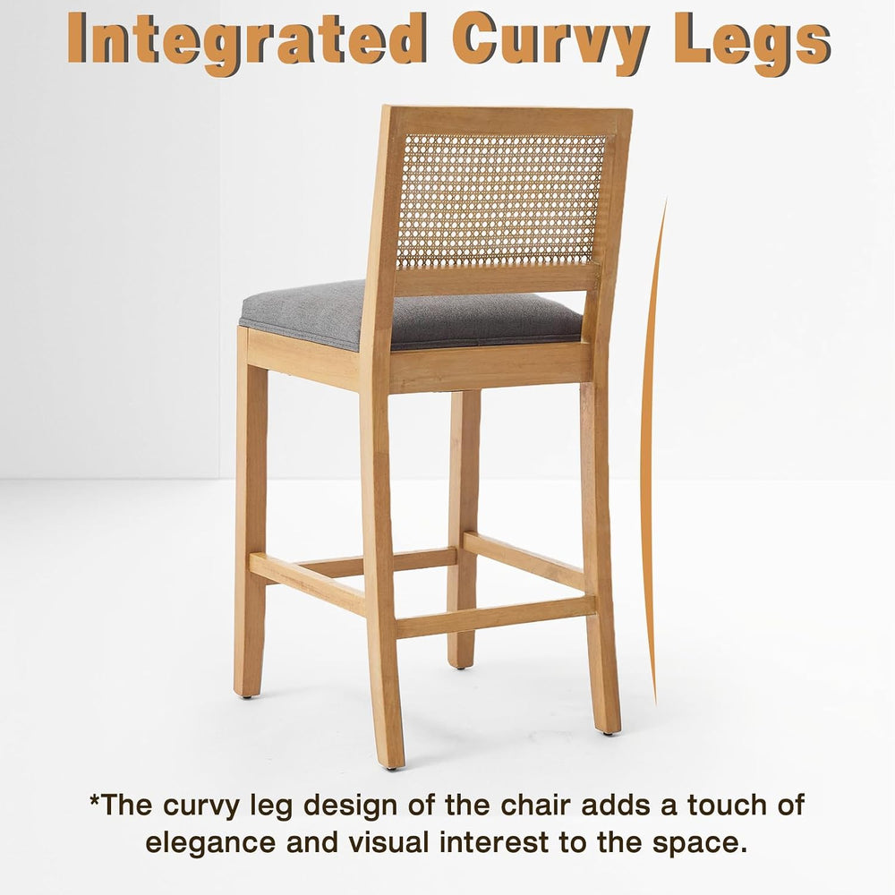 SoarFlash 27" Square Back Rattan Counter Bar Stools Set of 2, Gery