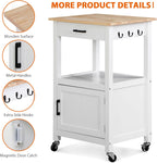 ZENY Rolling Kitchen Island Cart with Storage Cabinet and Shelf, Kitchen Cart with Drawer on Wheels, Small Home Coffee Bar, Microwaves Stand with 3 Side Hooks for Dining Room, White