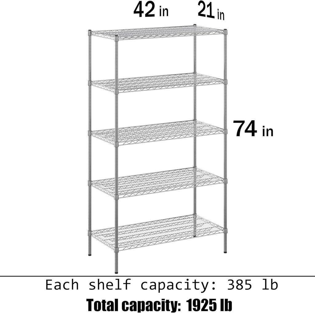 21" Deep x 42" Wide x 74" Height Wire Shelving Kit | 5-Tier | NSF Commercial Storage Rack Unit