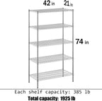 21" Deep x 42" Wide x 74" Height Wire Shelving Kit | 5-Tier | NSF Commercial Storage Rack Unit