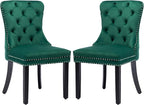 KCC Velvet Dining Chairs Set of 2, Upholstered High-end Tufted Dining Room Chair with Nailhead Back Ring Pull Trim Solid Wood Legs, Nikki Collection Modern Style for Kitchen, Green