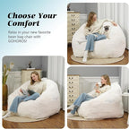 Giant Bean Bag Chair, BeanBag Couch Filler with Memory Foam, Ergonomic Faux Fur Shell-Shaped Accent Chair Gaming and Reading Living Room, Bedroom, Beige