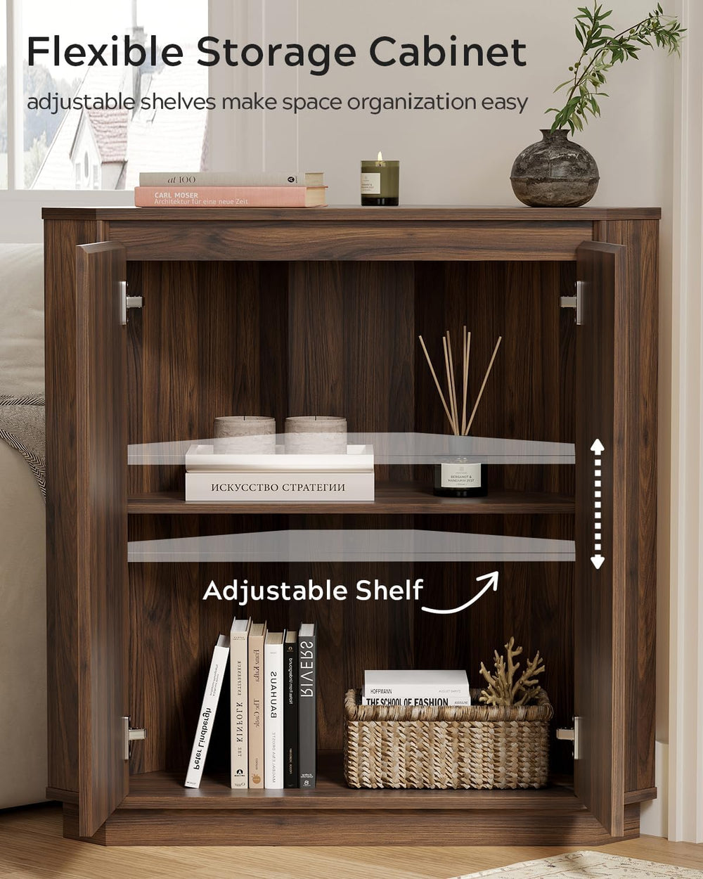 Corner Cabinet, Modern Handless Corner Floor Cabinet with 2 Doors and 2-Tier ...