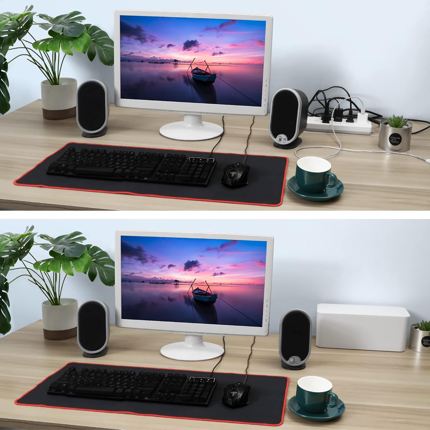 ZhiYo Cable Management Box White, 2Pack Cord Organizer Box - Extra Large and Medium Size, Cord Hider Box to Conceal Power Strips on Desk or Floor, Made from Electrically Safe ABS Material