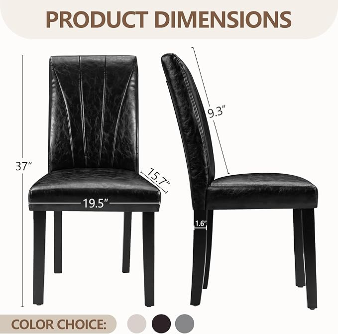VECELO Upholstered Dining Chairs Set of 4, Modern PU Leather and Solid Wood Legs & High Back,Parsons for Kitchen/Living Room- Black
