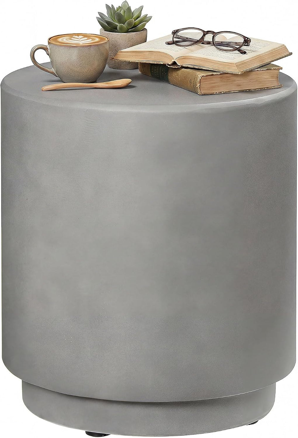HOMCOM Outdoor Side Table Round Small End Table Concrete Finish Light Gray