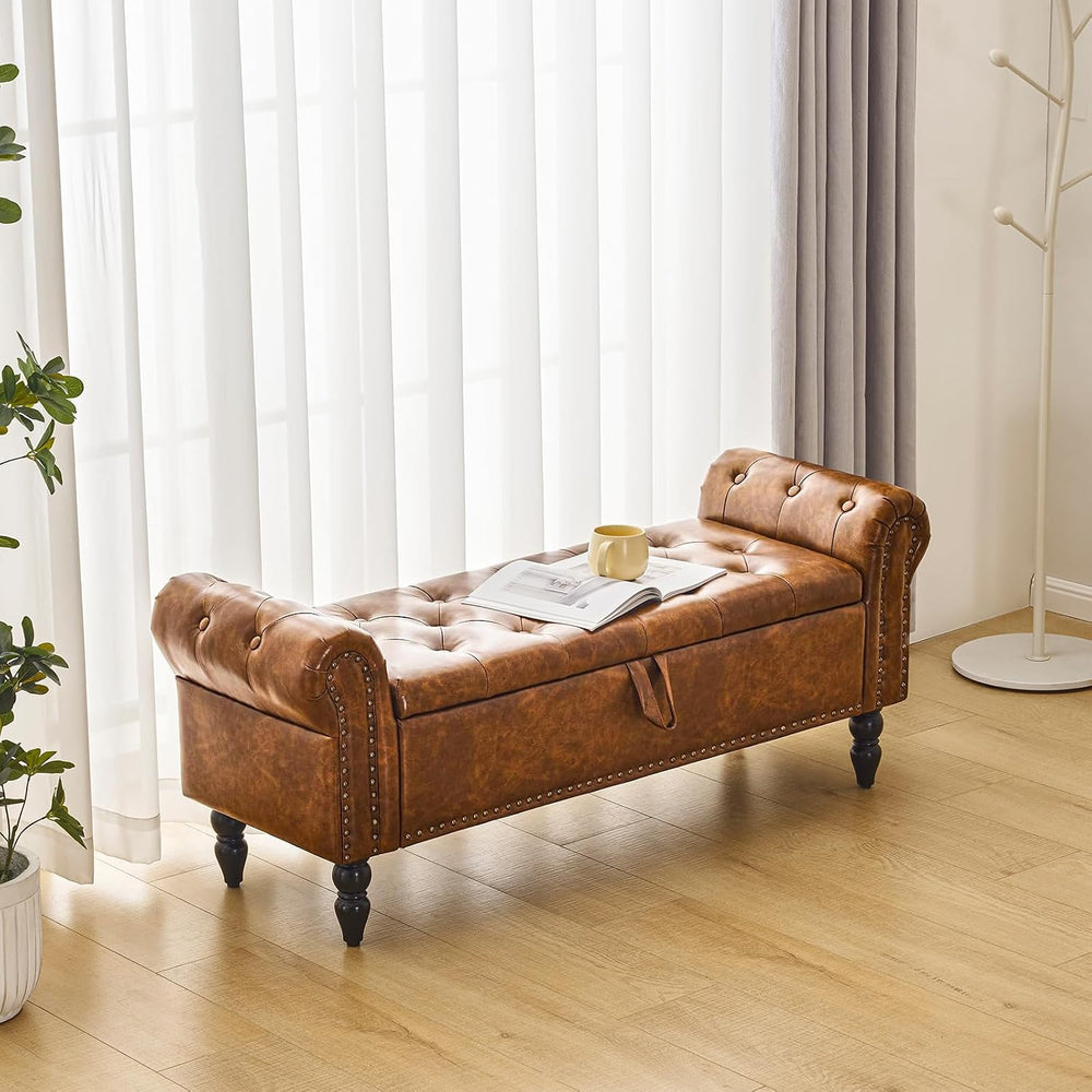Furnimart Storage Bedroom Bench for End of Bed, Faux Leather Upholstered Stor...