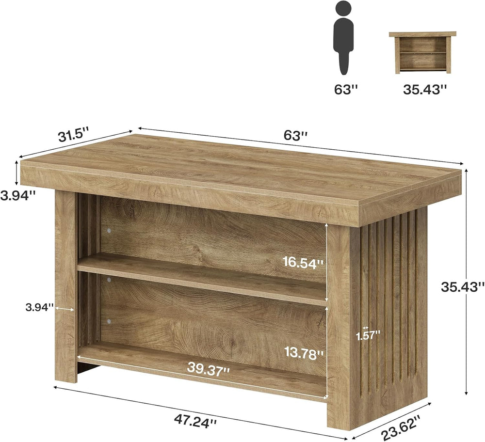 Tribesigns Kitchen Island with Storage, Wooden Farmhouse Island Table | 63 In...