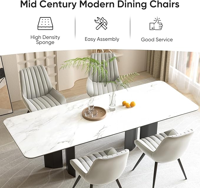 Nalupatio Modern Dining Chairs Set of 6, Comfy Dining Room Chairs with Thick Cushions, Upholstered Fabric Kitchen Side Chairs with Metal Legs, Grey