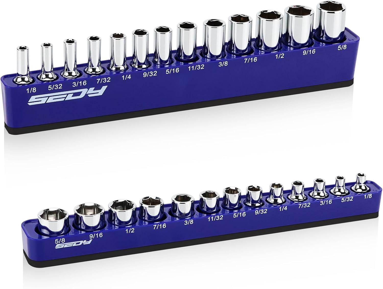 2-Piece 1/4"-Drive SAE Magnetic Socket Organizer Set (Holds 26 Sockets) - Detachable Tool Tray with 5mm Magnetic Base, Screw-Fixed Design & Heavy-Duty Modular Storage for Garage/Home Workshop