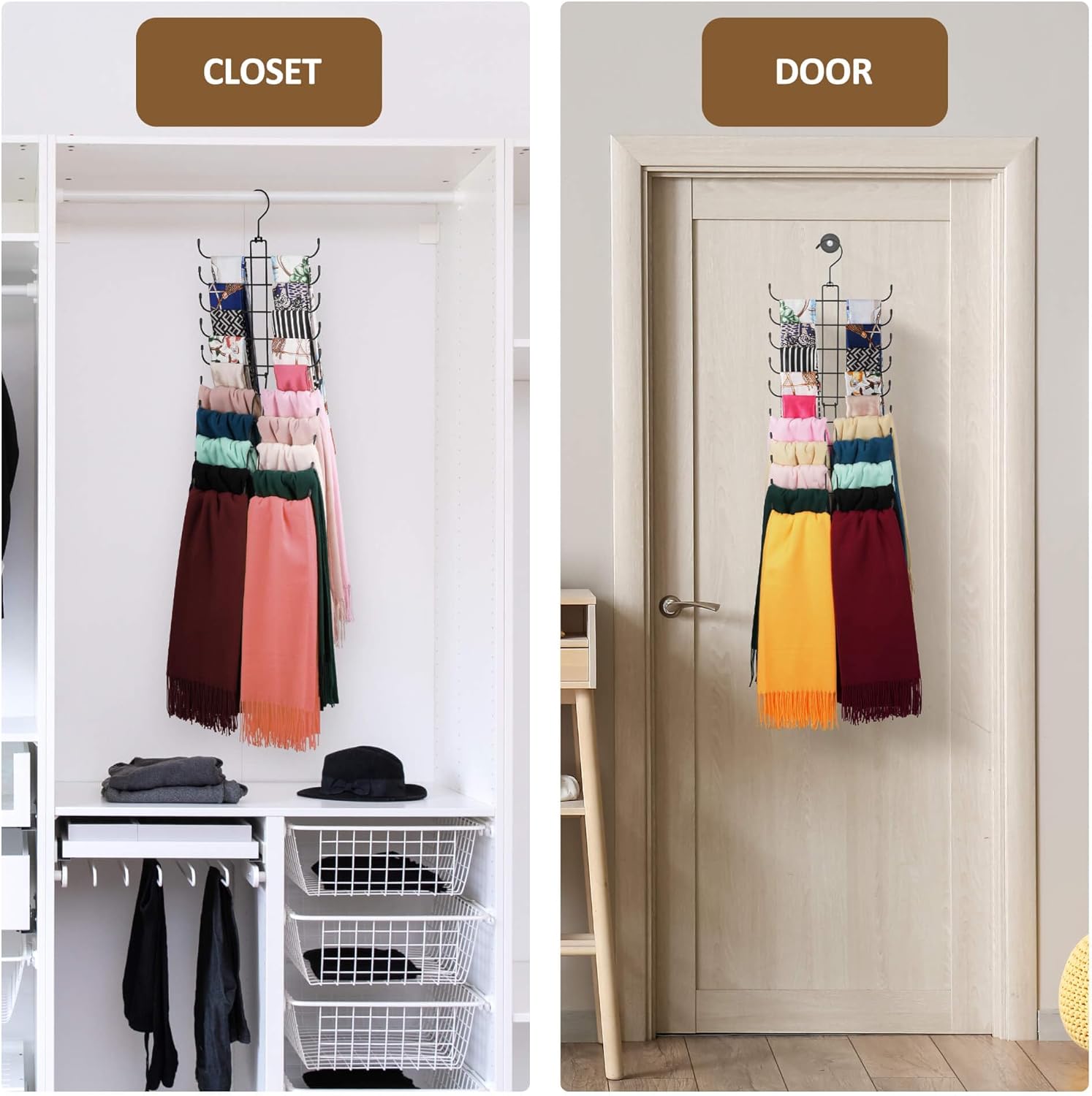 ZEDODIER Scarf Organizer Scarf Hanger for Closet, 2 Pack Rotatable Sturdy Hijab Holder Holds 40 Scarves, Space Saving Closet Organizers and Storage, Black