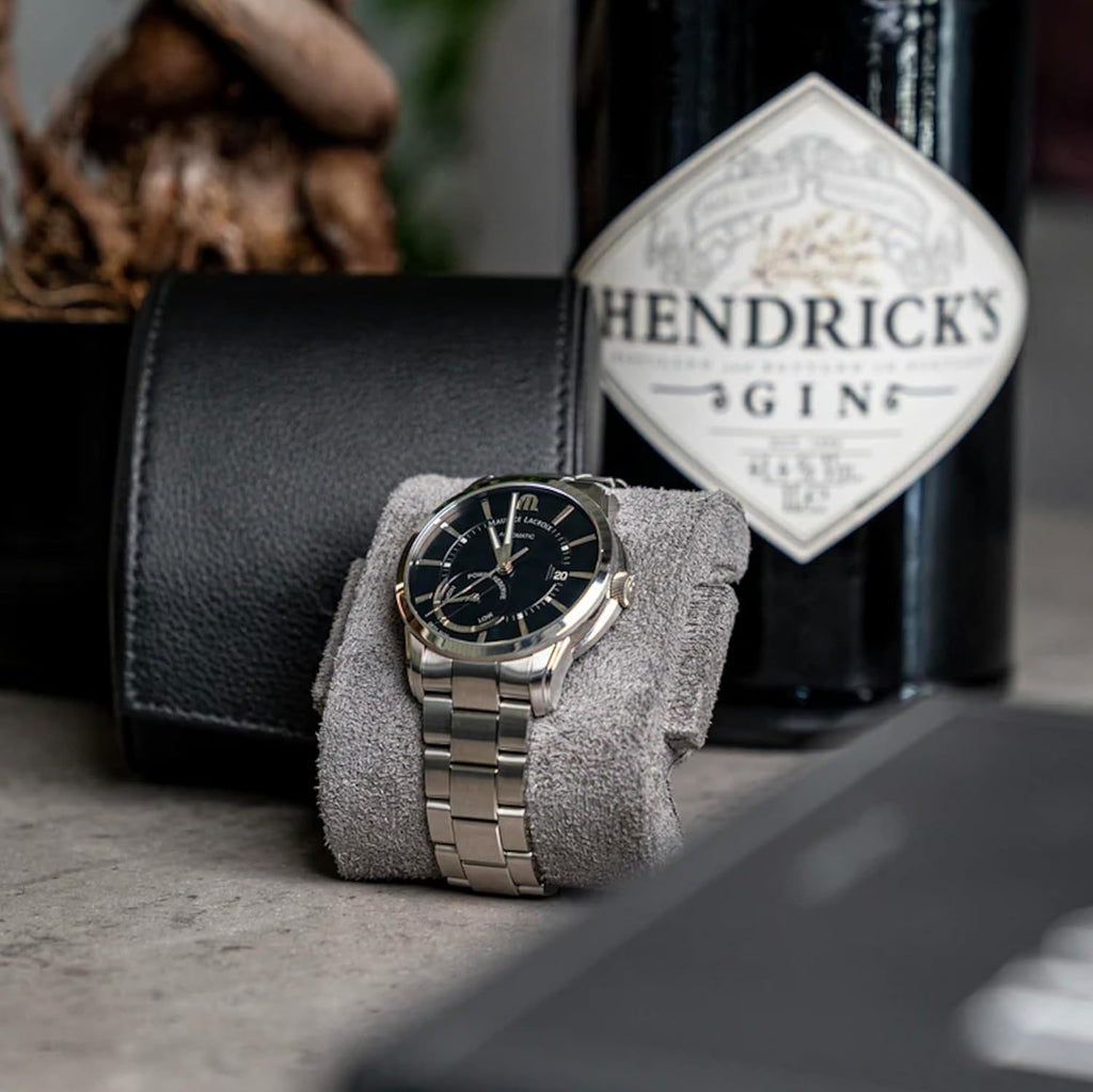 DailyWatch | Personalized Watch Roll Travel Case For 1 Watches - Handmade Genuine Leather Travel Case With Custom Engraving of Name or Initials - Black Grey