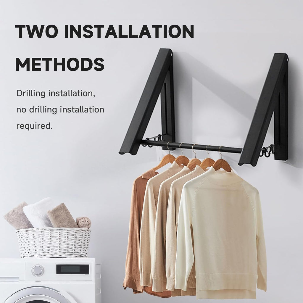 Retractable Clothes Drying Rack with 31 in Rod,Space Saver Wall-Mounted Retractable & Foldable Clothes Hanger for Laundry Room,Bedroom,Closet Storage Organization (2pcs, Black)